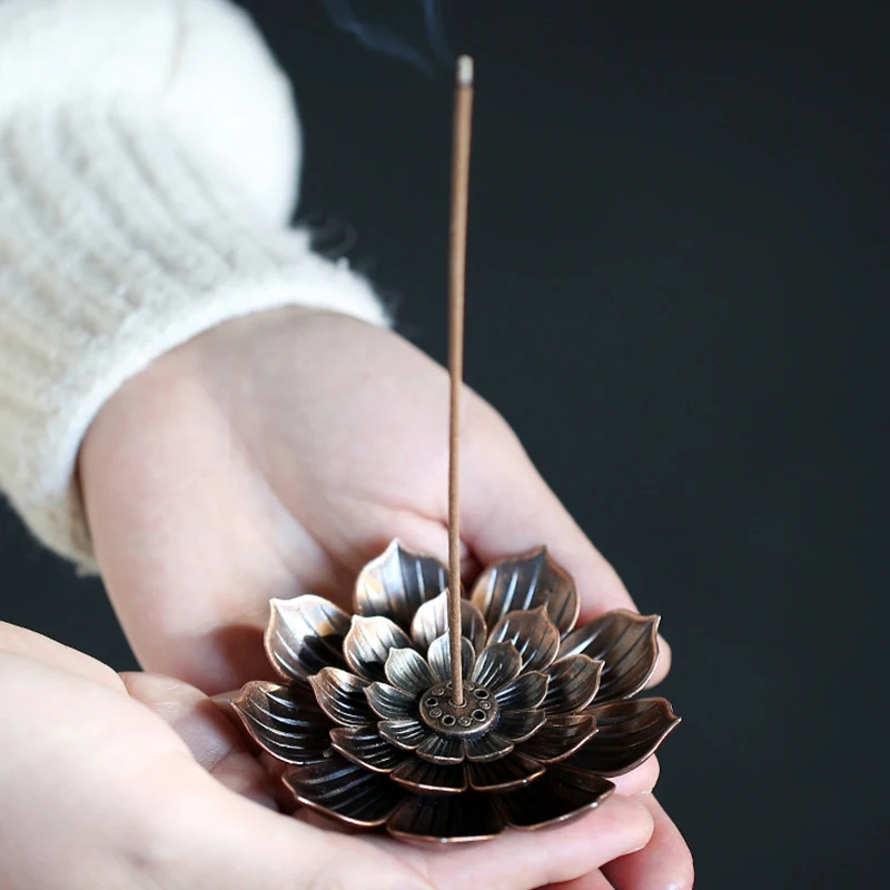 

Alloy Incense Burner Stick Holder Buddhism Lotus Line Incense plate Sandalwood Coil Base Home Decoration Temples Yoga Studios