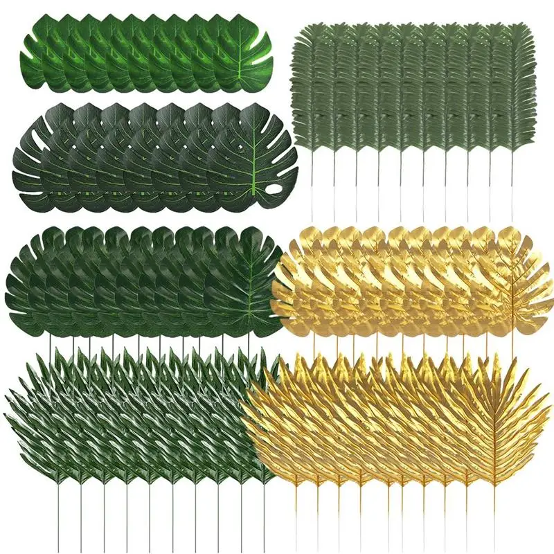 

68PCS Artificial Leaves Assorted Realistic Tropical Palm Leaves Fake Leaves Photo Prop