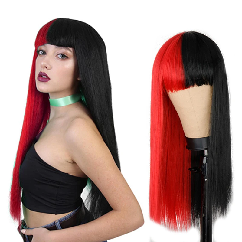 

Женский получерный полуцветный длинный прямой парик YR для косплея парик Лолиты женская повседневная одежда парики для выступлений разные ...