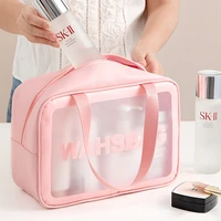 transparent pu large capacity bags frosted waterproof 3 colors cosmetic bags toiletries storage organizer lady make up wash bags