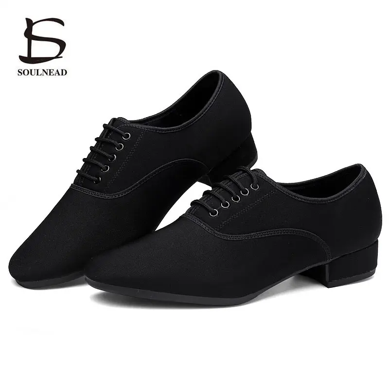 Men Latin Dance Shoes Jazz Adult Ballroom Salsa Dancing Shoes Professional Black Canvas Plus Size Low Heel Tango Dance Sneakers