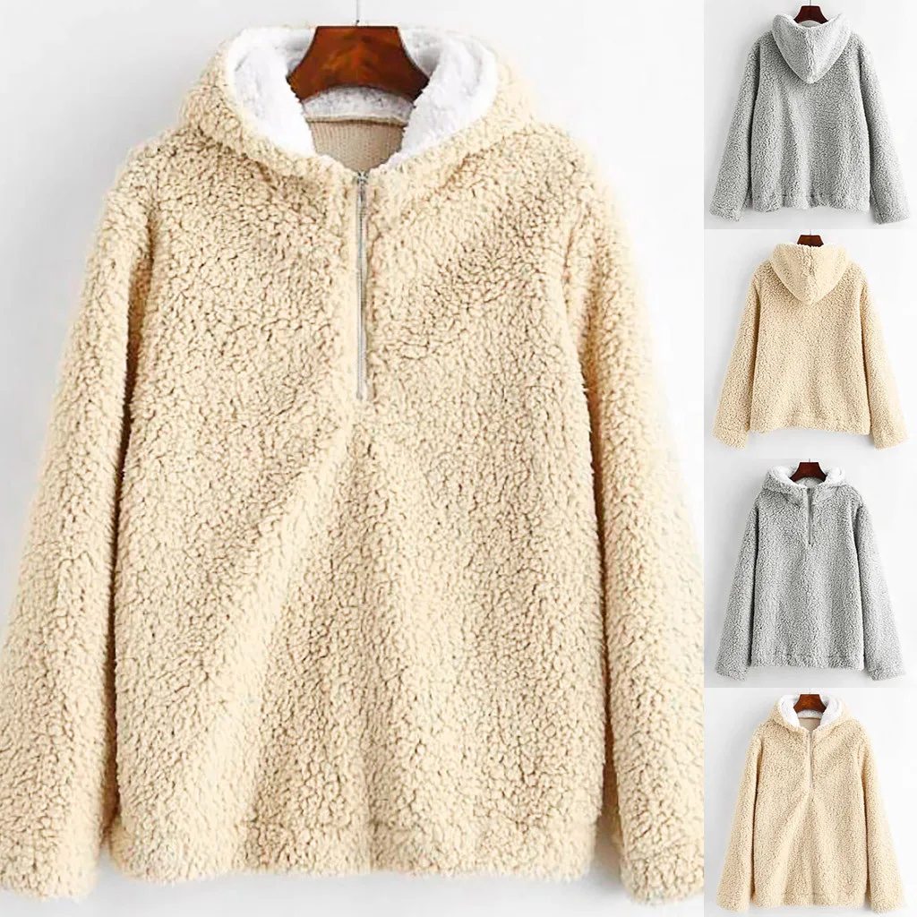 

Grey Plush Sweatshirts Women Solid Teddy Hoodie Sweatshirt Winter Casual Pullovers Sweatshirts Tracksuits Sudaderas Mujer z0731