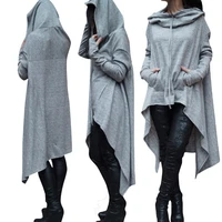 2021 autumn and winter new solid color long hooded sweater