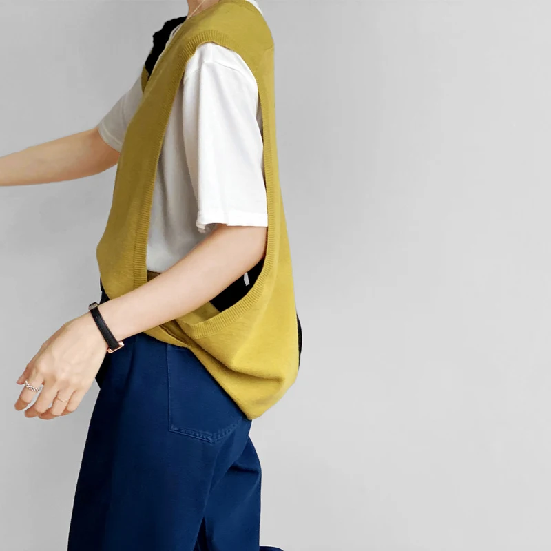 Осенний вязаный женский жилет GOPLUS джемпер в Корейском стиле черный свитер без