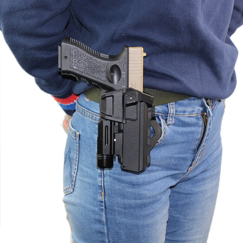 Фото Быстрая подвижная кобура для пистолета Glock 17, оснащена микро точкой зрения или фонариком, поясной ремень №1