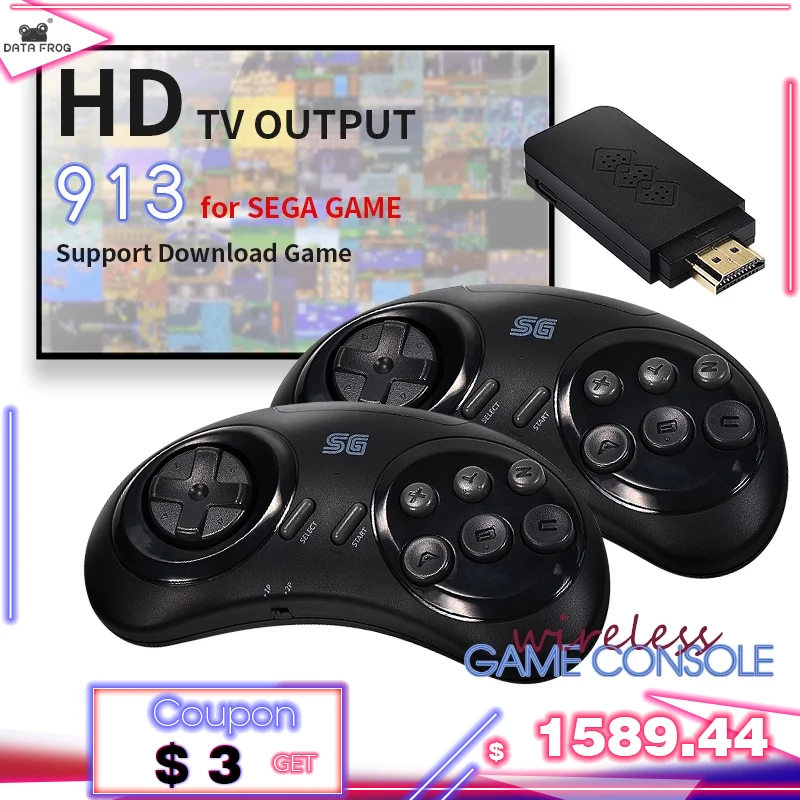  DATA FROG 16-bit MD Wireless Console For Sega Genesis Game Stick HDMI-compatible 900+Game For Sega Genesis Mini/Mega Drive 