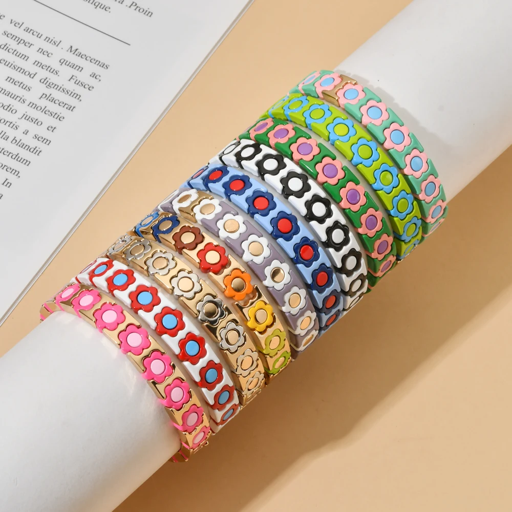 New Tila Daisy Flower Bracelet Charm Boho Color Beads Elastic Rope Chain Bracelet for Women Original Bracelets DIY Jewelry