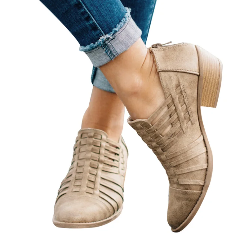 2020 женские ботильоны Женские открытые туфли на высоком каблуке Удобные низком