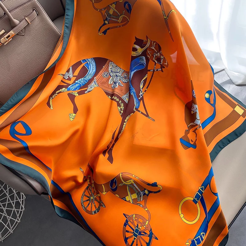 

2021 new spring women scarf quality shawl silk fashion scarf headscarf beach sunscreen bag headscarf scarf 90cm*90cm