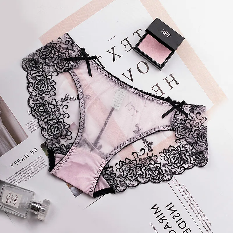 Трусики женские с вышивкой и низкой талией 3 цвета | Женская одежда