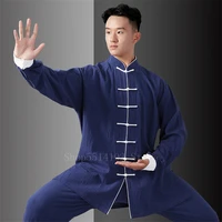 tai chi uniform adult linen solid martial arts set women men wing chun suit wushu performance clothing kung fu training clothing