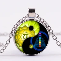 om yoga namaste ceremony meridian starry sky yin yang tai chi jewelry glass pendant chain necklace for women girl creative gifts