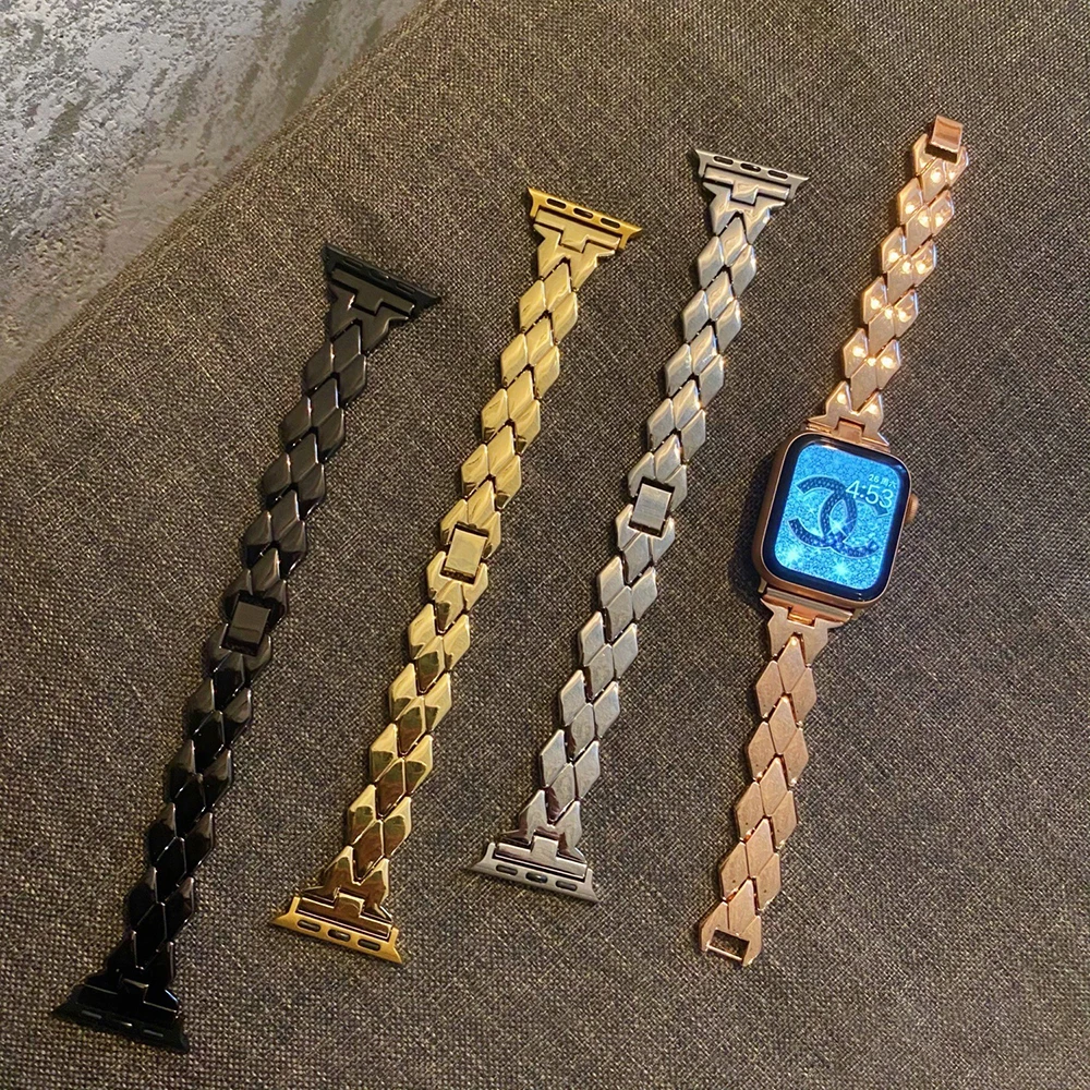 Metal stainless steel strap for Apple Watch SE 6 5 4 44mm 40mm watch, suitable for iwatch6/3/2 38mm 42mm diamond metal strap