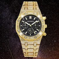 cagarny desiger bling iced out watch men hip hop mens watches man full diamonds watches chronograph waterproof reloj hombre gold