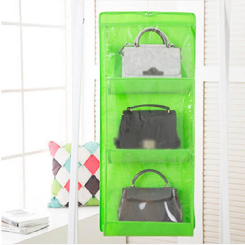 

Hot Sold Solid Color Double-sided Six Pockets Non-Woven Fabric Transparent Indoors Storage Bags Hanging Organizer Home Supplies