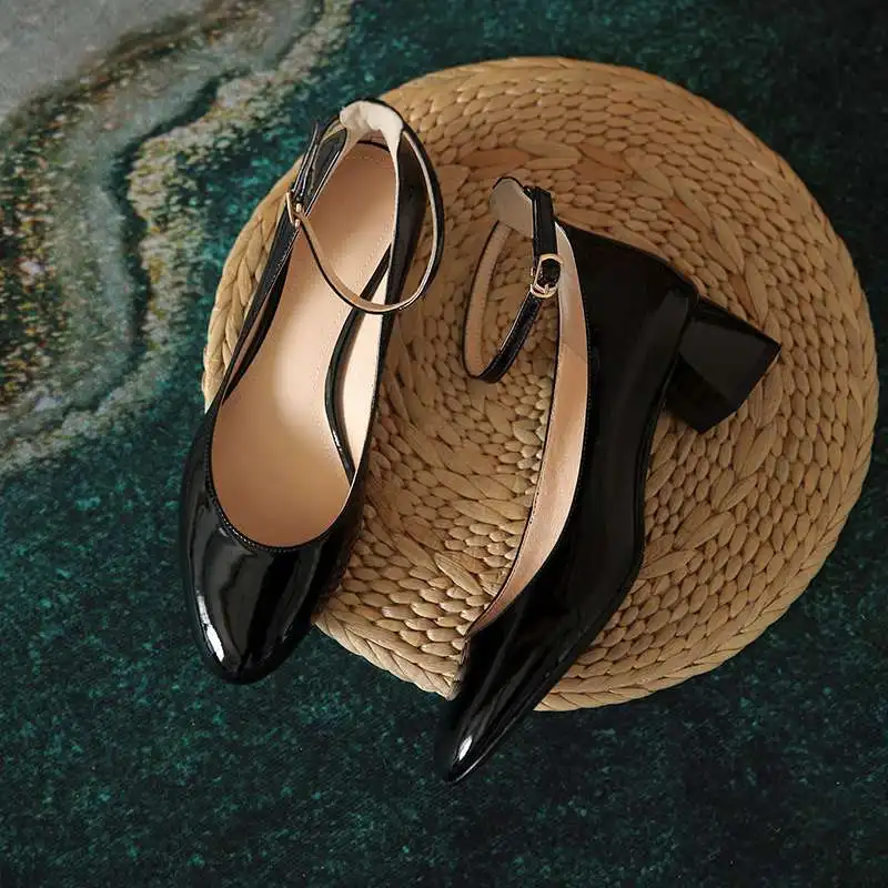 

Vichelo Hot early autumn new round toe med heel Mary janes Korean street pretty girls daily wear fashion modern women pumps L05