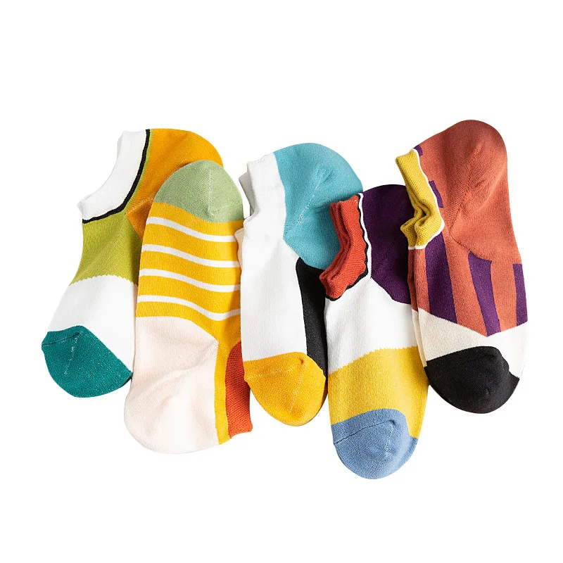 

New Breathable Couples Low-Tube Women's Socks Spring and Summer Cotton Splice Plaid Couple Socks Ins Trend Men's Socks Wholesale