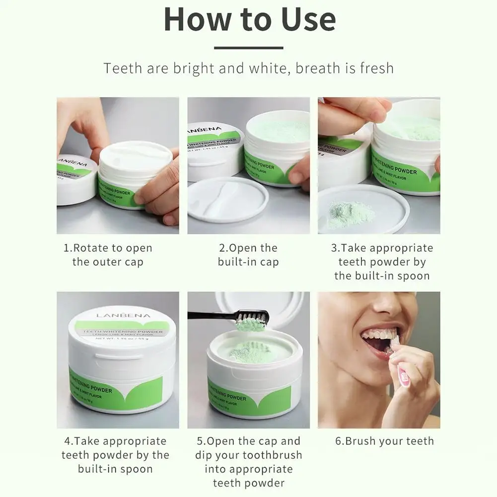 

Teeth Whitening Powder Tangy Lemon Lime Hygiene Dental Tooth Cleaning Remove Tartar Safe Protect Bright Teeth Oral Care