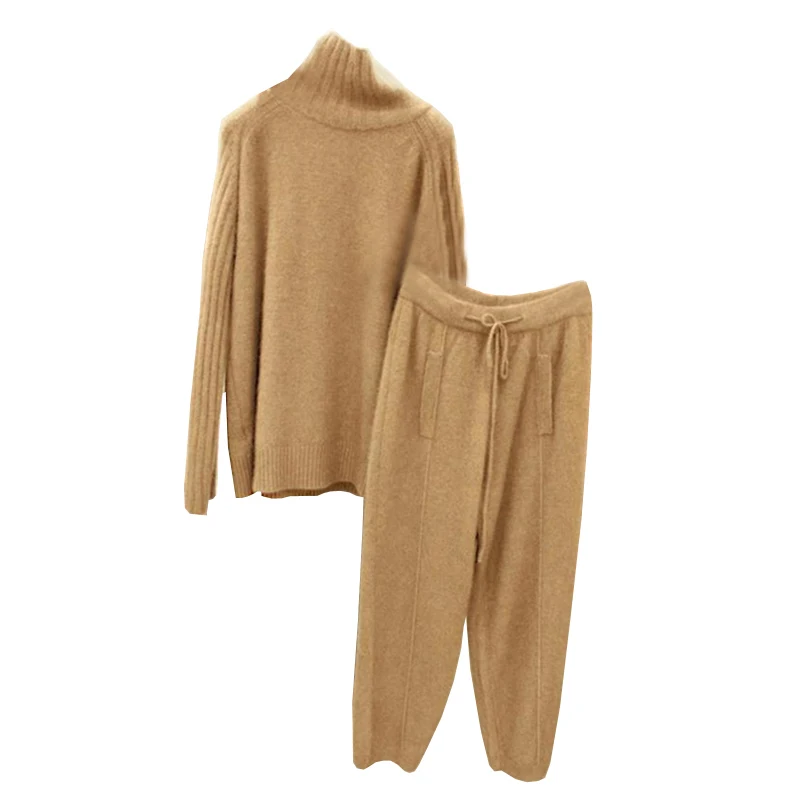 

2021 Autumn Winter Knitted Pullover Sweater + Casual Carrot Pants Two-Piece Suit Female Set CHIC Knitted Outwear