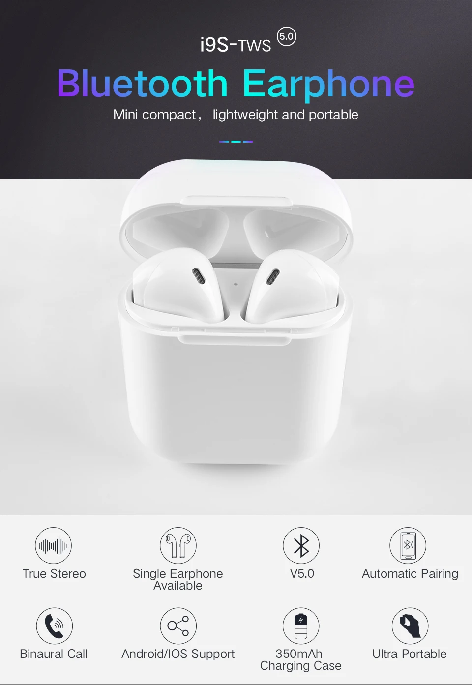 I11 i9s i7mini Tws Беспроводная bluetooth-гарнитура HD стерео V5.0 беспроводная гарнитура в уши с зарядной подставкой для всех смартфонов