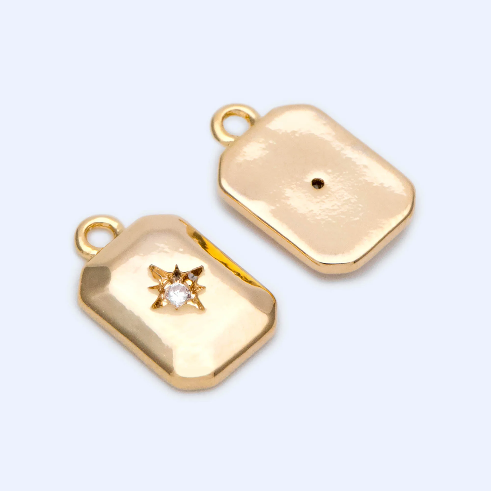 

10pcs Gold Plated Brass CZ Paved Star Rectangle Charm Pendant 12x8mm (GB-1213)
