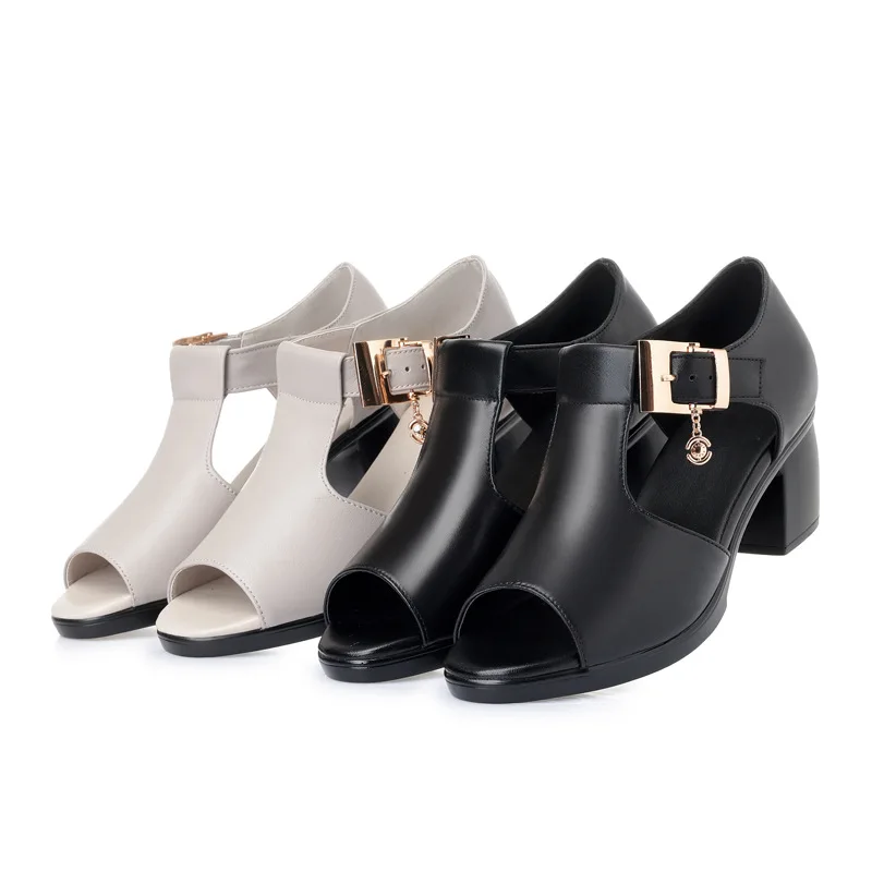 

Fashion Peep Toe Sandals For Women Low Heel Hollow out Women's Summer Sandals OL Office Ladies Shoes Black Pumps Work Heels 2021