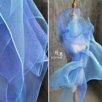 blue check hollowed mesh fabric reflected purple color diy background decor coat skirts dress clothes fashion designer fabric