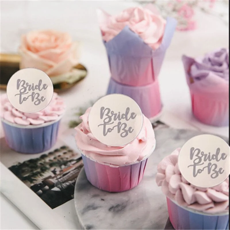 

10pcs 5cm Round Acrylic Rose Gold Bridal To Be Cake Top Hat Wedding Dessert Table Cake Decoration Party Decoration Baking Tools