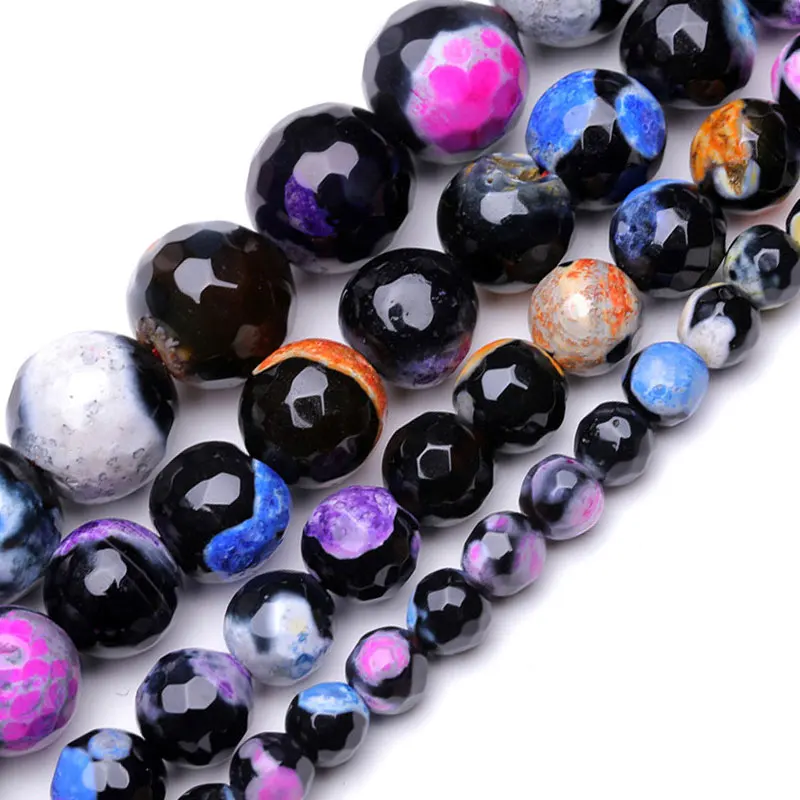 Оптовая фасетированная розовая огненная агата натуральные камни круглые бусины 15" Выберите размер 6/8/10/12 Создание ювелирных изделий DIY Браслет аксессуары.