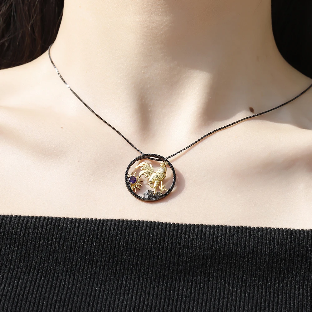 Женское ожерелье из серебра 925 пробы с подвеской в виде петуха | Украшения и