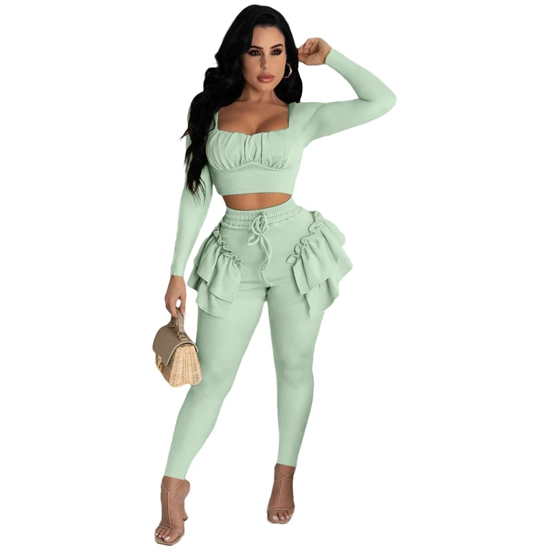 値段 ツーピース長袖ショートトップとフリルパンツセット,お好みのスタイル,卸売り,秋