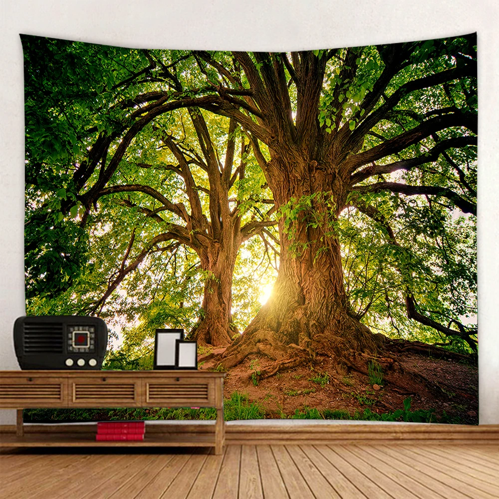 Красивый большой настенный гобелен с принтом природного леса недорогой богемный