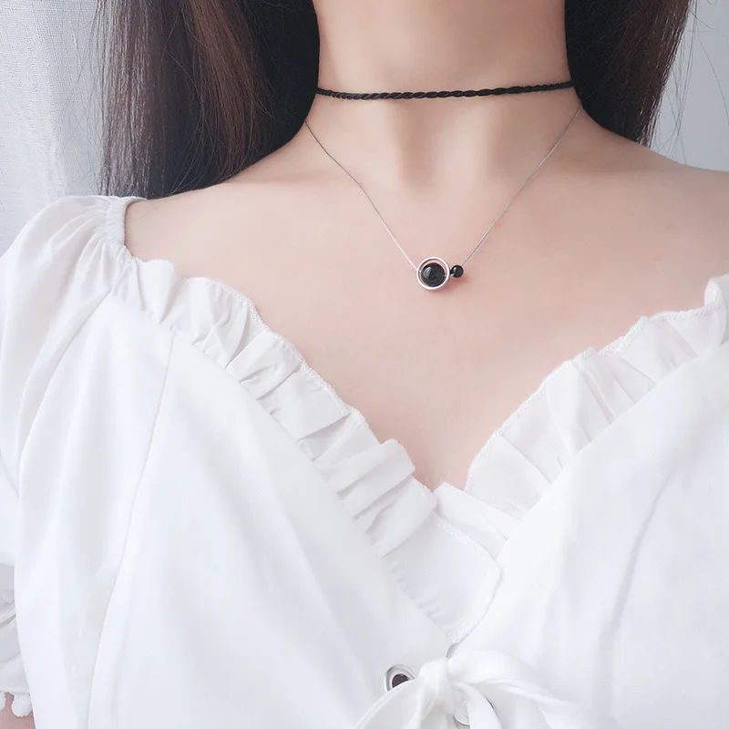 Женское колье из серебра 925 пробы с черным агатом|Ожерелья| |