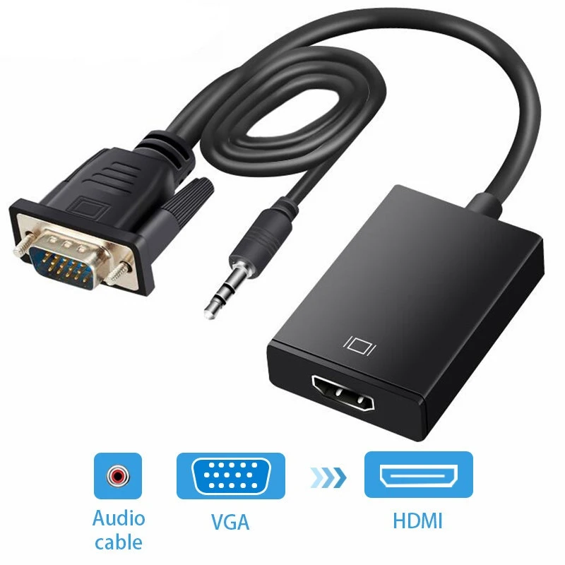 Переходник с VGA на HDMI совместимый адаптер аудиовыходом для ПК ноутбука проектора