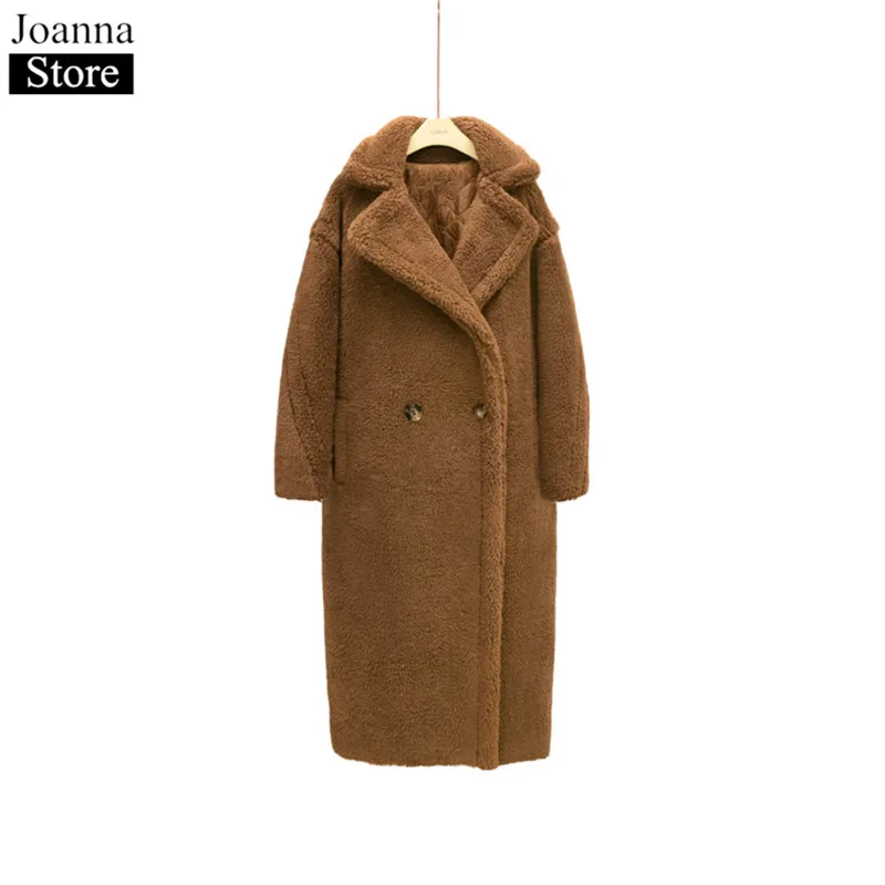 Женское длинное теплое меховое пальто с лацканами черная Толстая Меховая куртка