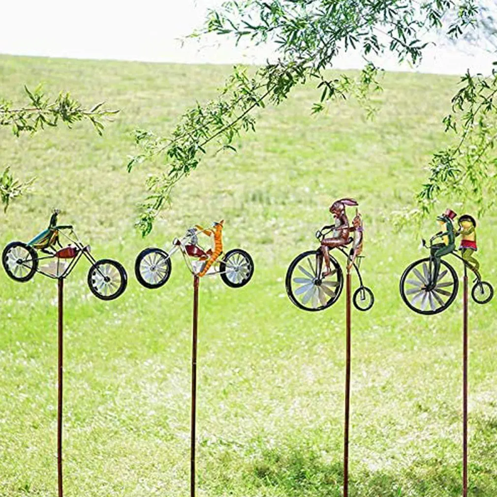 

Creative Animal Bicycle Courtyard Garden Decoration Windmill With Pole Vintage Bicycle Metal Wind Spinner Decoration