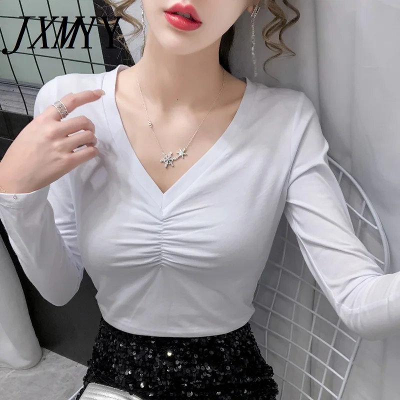 JXMYY 2021 модный новый продукт удобная универсальная Однотонная рубашка с V-образным