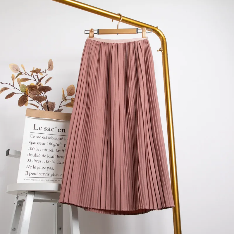 

Elegant Vintage Skirts For Women Korean Style 2021 Spring Autumn Super Quality High Waist Black Skirt Midi Pleated Skirt Female