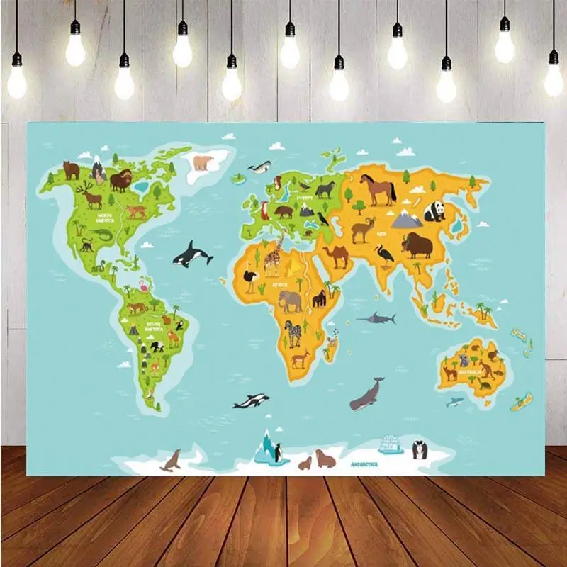 

Карта мира фон джунгли Животные Сафари детский душ Дети День Рождения фотография Фон Фотостудия Декор баннер