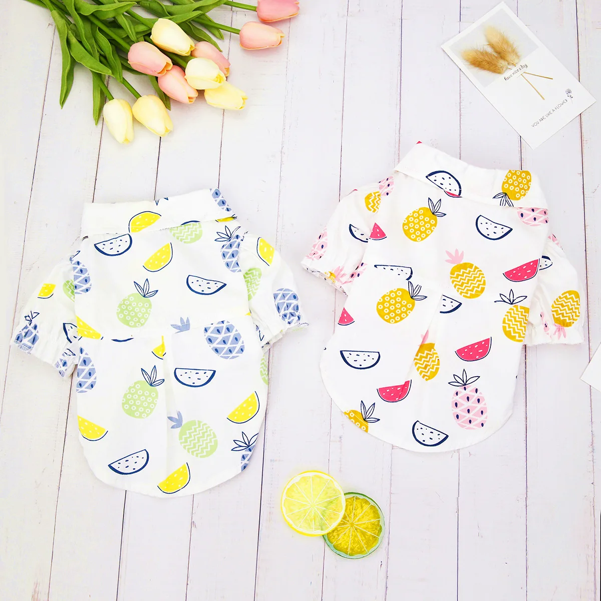 

2021 new dog clothes for small dogs Pet french bulldog pets clothing cats cat Hawaiian shirt alive Blouse Plaid pineapple cute
