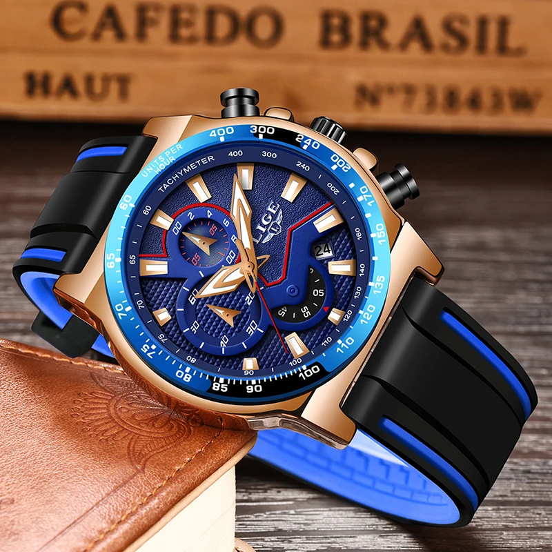 Наручные часы lige Лидирующий бренд Мужские кварцевые с хронографом спортивные