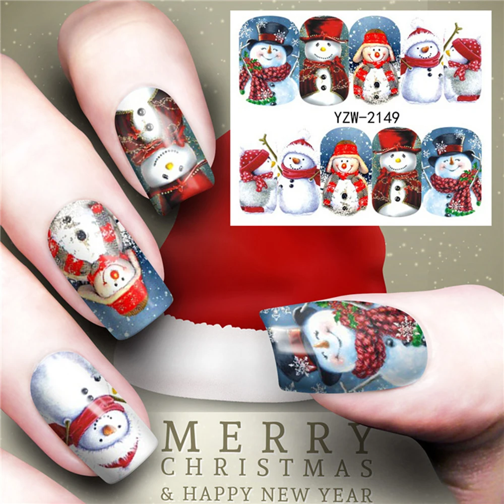 

Christmas Nail Stickers Santa Claus Elk Snowman Water Transfer Sliders For Nails Cartoon Winter New Year Manicure