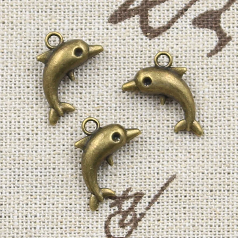 20 Lovely Dolphin Charms - Antique Bronze and Silver Color Pendants for Making DIY Handmade Tibetan Silver Jewelry - 18x11mm image 2