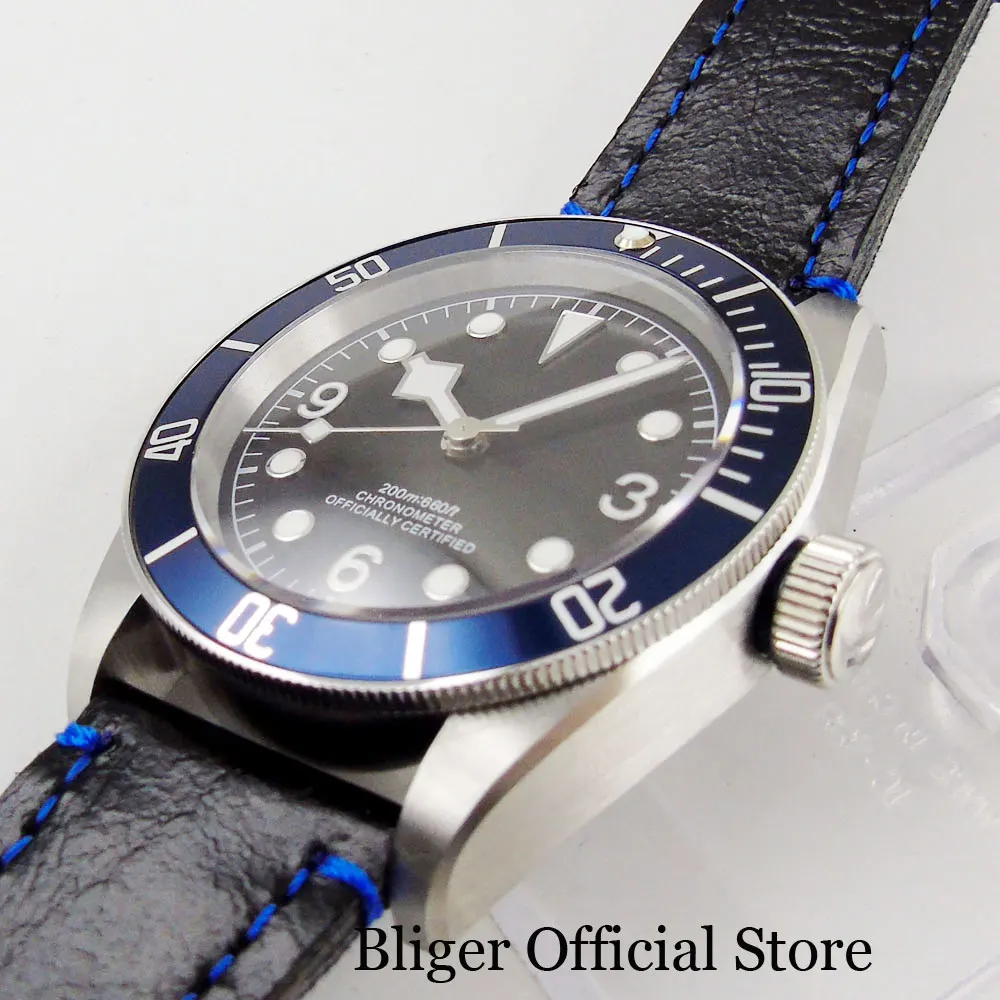 

High Quality Sapphire Glass 41mm Wristwatch Men ST Movement Rotaating Bezel Nologo Leather Strap