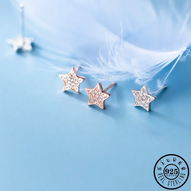 

Cubic Zirconia 7mm Star Shape 925 Sterling Silver Ear Studs Earings Rose Gold Color Plated Party CZ Earrings Jewellery for Women