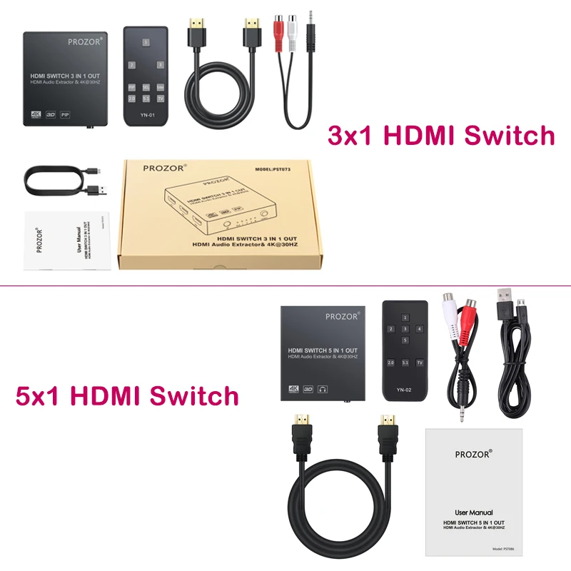 PROZOR 5x1 3x1 HDMI совместимый переключатель аудио экстрактор поддержка 4K 3D 1080P