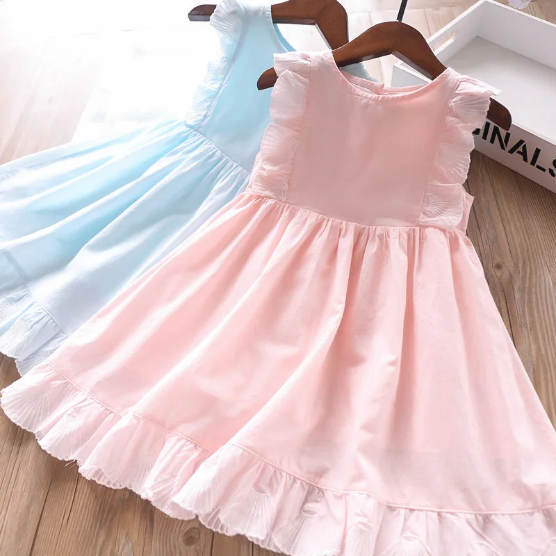 Летнее Хлопковое платье для девочек с рукавами-крылышками и декоративными