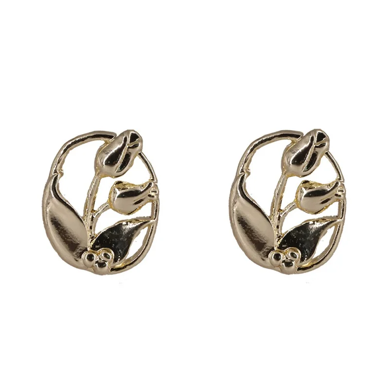 

French Style Hepburn Hong Kong Style Niche Temperament Elegant Metal Flower Silver Stud Earrings Sweet Earrings Earrings