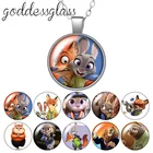 Disney зверополис, Ник лиса Джуд мультфильма зверополис, круглые стеклянные кабошоны разрисованные изделия из стекла с серебряным покрытиемподвеска с кристаллом ожерелье ювелирные изделия для подарка