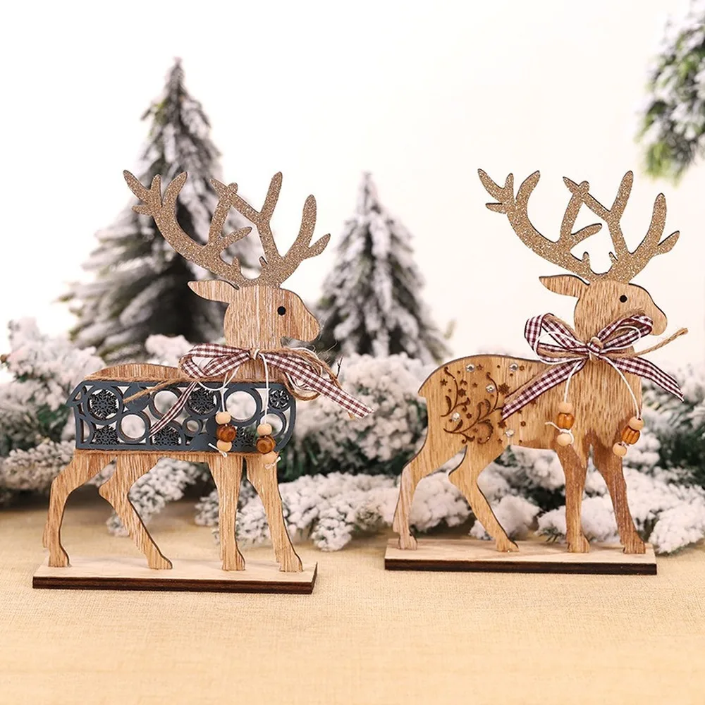 

Christmas Wooden Decoration 2021 New Year Christmas Elk Wooden Craft DIY Tree Ornaments Noel Home Decoration Pendant Naidad Gift